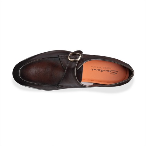 Men's dark brown leather single-monk shoe - Santoni - 5