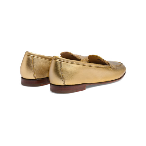 Women's gold laminated leather Carla loafer - Santoni - 4