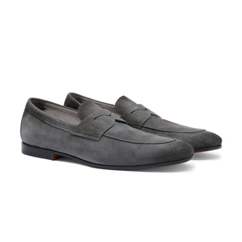 Men's grey suede Carlo loafer - Santoni - 3