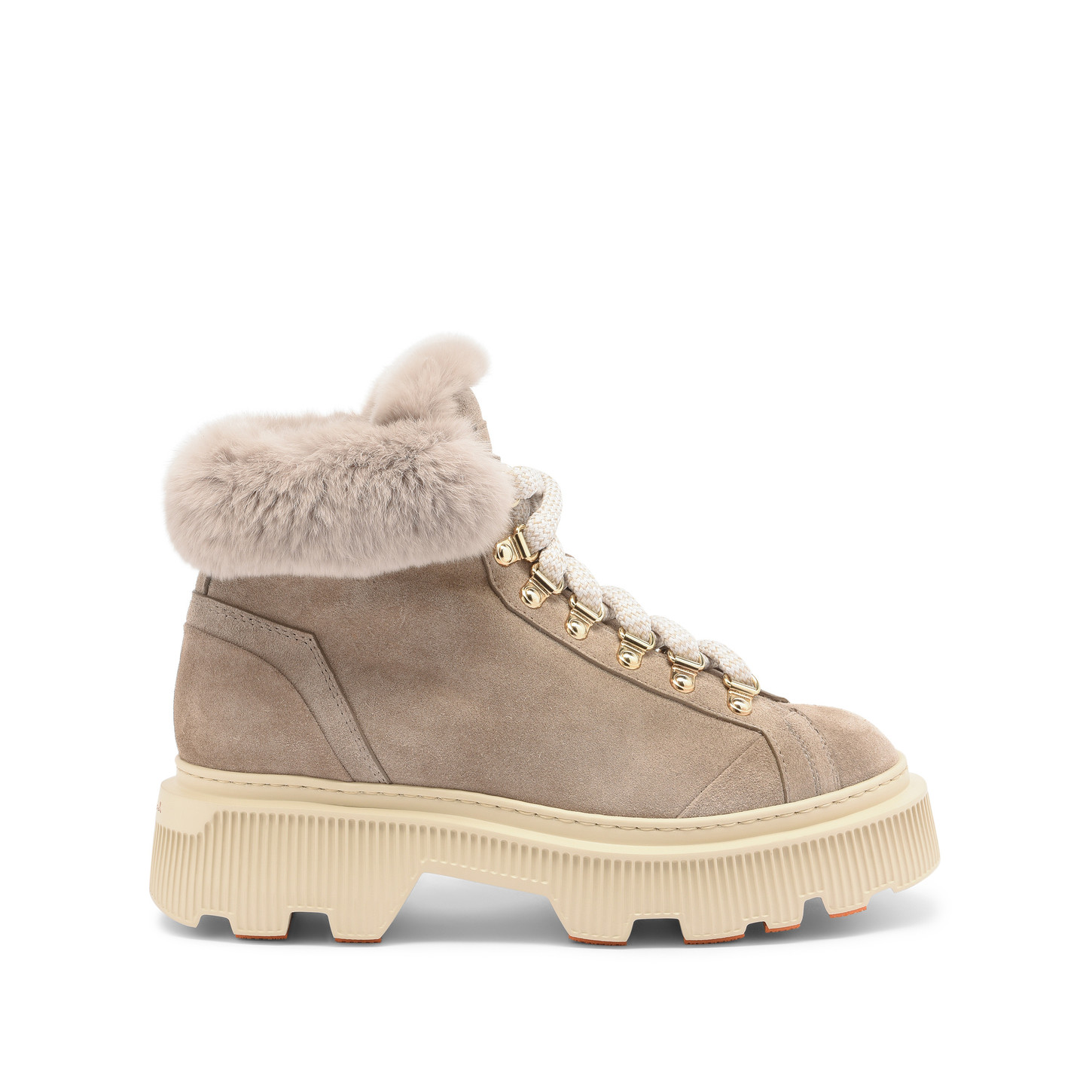 Santoni Scarponcino da montagna con pelliccia da donna in suede tortora