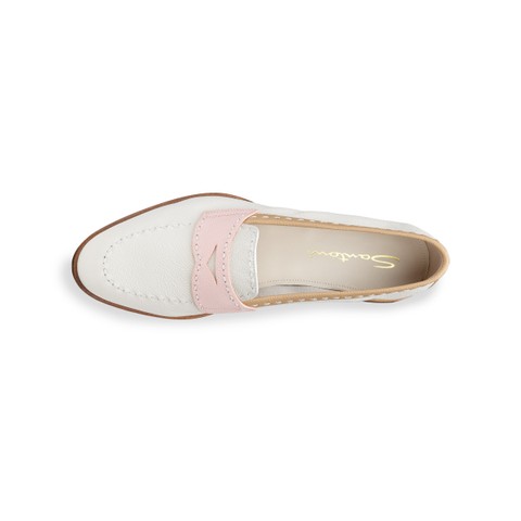 Mocassin Penny en cuir blanc, rose et beige pour femme - Santoni - 4