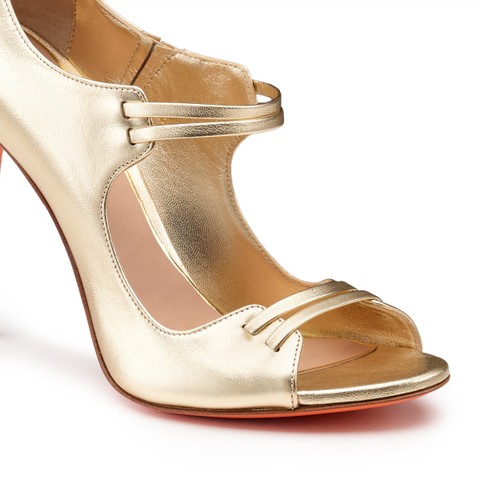 Sandale &agrave; talon haut en cuir lam&eacute; dor&eacute; pour femme - Santoni - 5