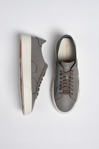 Men's grey tumbled leather Double Buckle Sneaker - Santoni - editorial