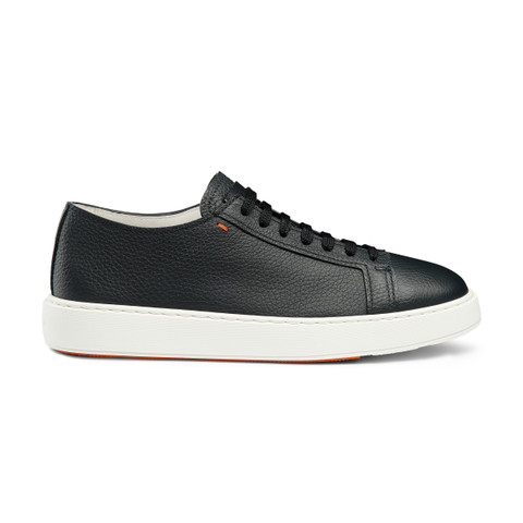 Men's blue tumbled leather sneaker - Santoni - 1