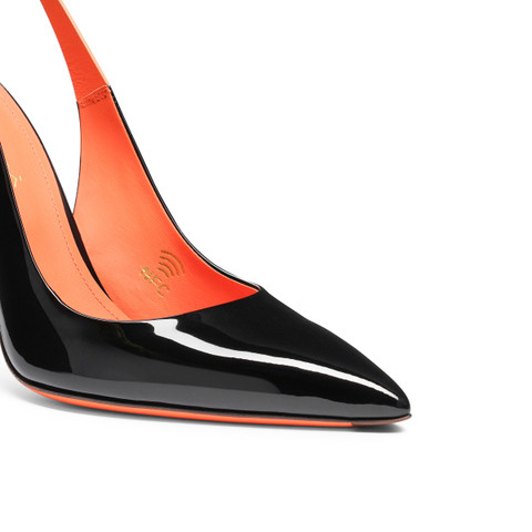 Women's black patent leather high-heel slingback - Santoni - 5