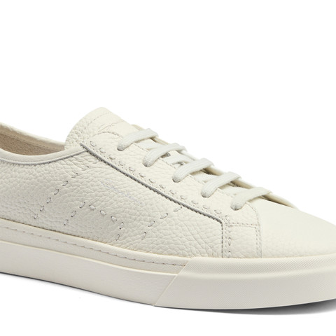 Men's white tumbled leather Double Buckle Sneaker - Santoni - 6