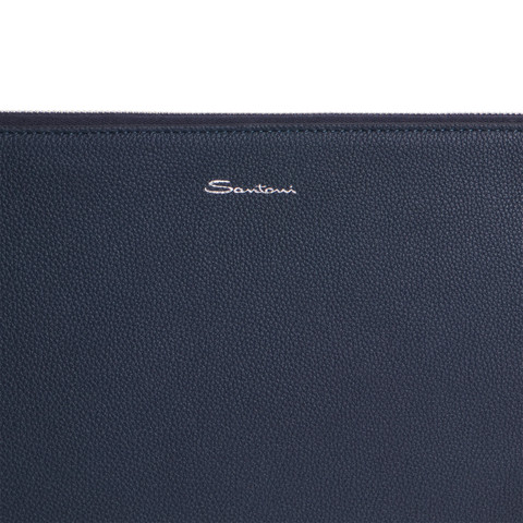 Blue tumbled leather document holder - Santoni - 5