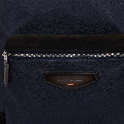 Blue suede and leather backpack - Santoni - 5