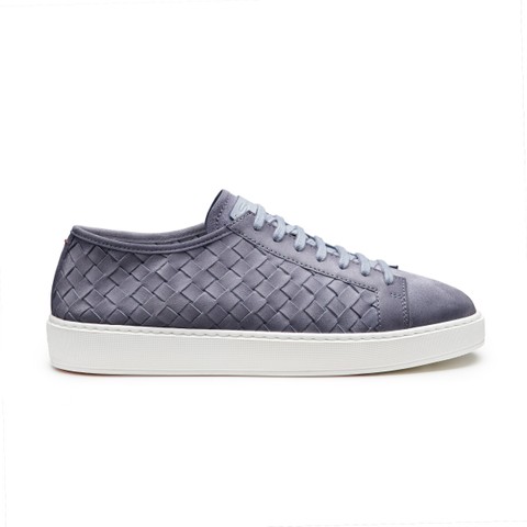Men's light blue woven suede sneaker - Santoni - 1