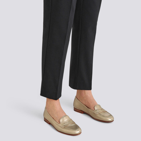 Women's gold laminated leather Carla loafer - Santoni - 2