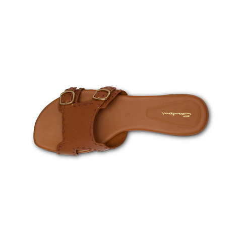 Women's brown tumbled leather double-buckle Didi slide sandal - Santoni - 5