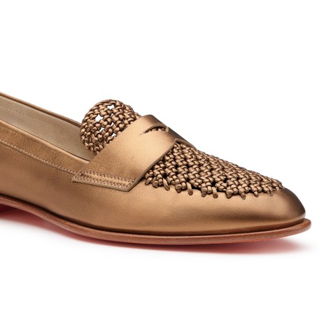 Women's gold laminated leather penny loafer - Santoni - 6