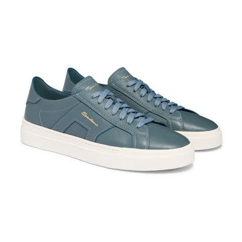Men's light blue tumbled leather Double Buckle Sneaker - Santoni - 2