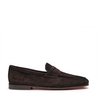 Men's dark brown suede Carlo penny loafer - Santoni - 1