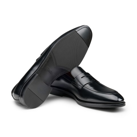 Men's black leather penny loafer - Santoni - 3