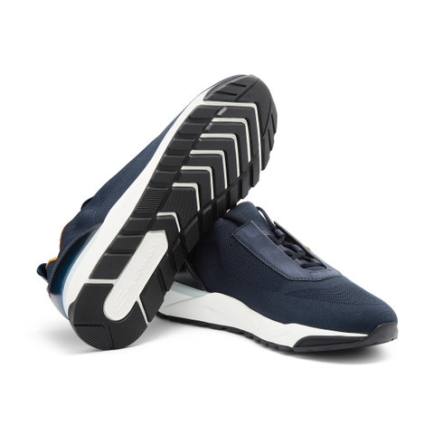 Men's blue stretch knit sneaker - Santoni - 4