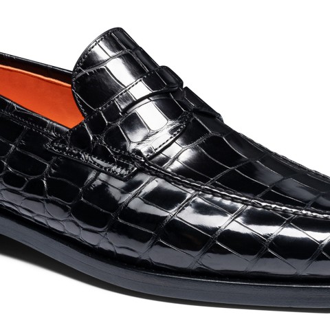 Mocasín penny de hombre en piel de aligátor negro - Santoni - 5