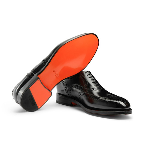 Men's polished black leather Oxford brogue - Santoni - 4