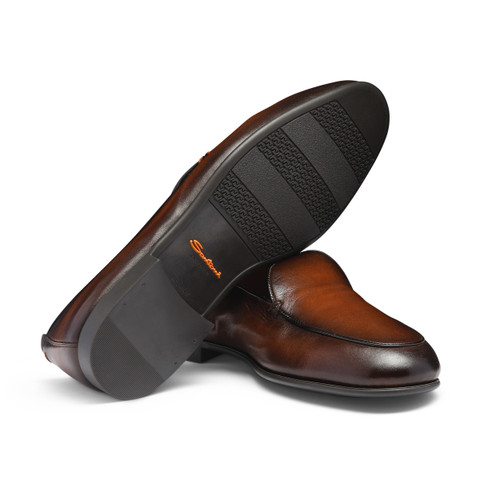 Men's dark brown leather loafer - Santoni - 4