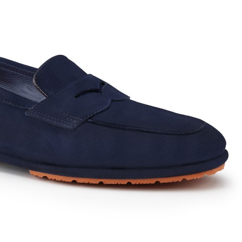 Women's blue suede Carla Driver penny loafer - Santoni - 4