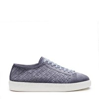 Men's light blue woven suede sneaker - Santoni - 1