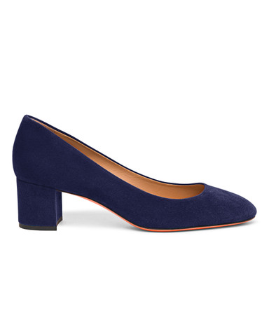 Women's blue suede mid-heel pump - Santoni - 2