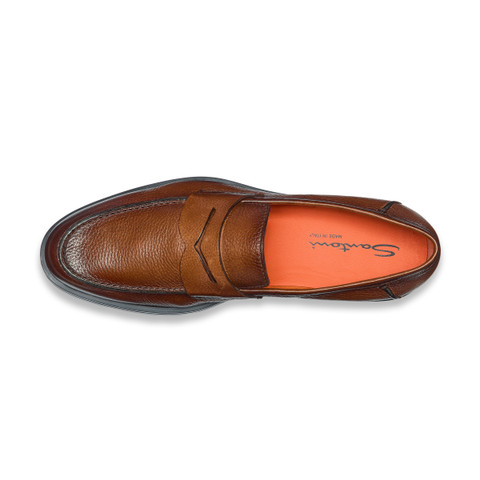Men's brown tumbled leather penny loafer - Santoni - 5