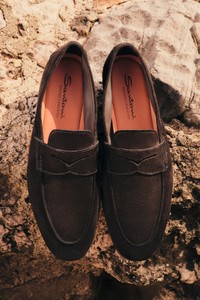 Men's dark brown suede Carlo penny loafer - Santoni - editorial