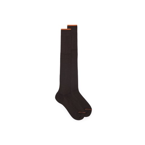 Dark brown Filo di Scozia mercerised cotton high socks - Santoni - 1