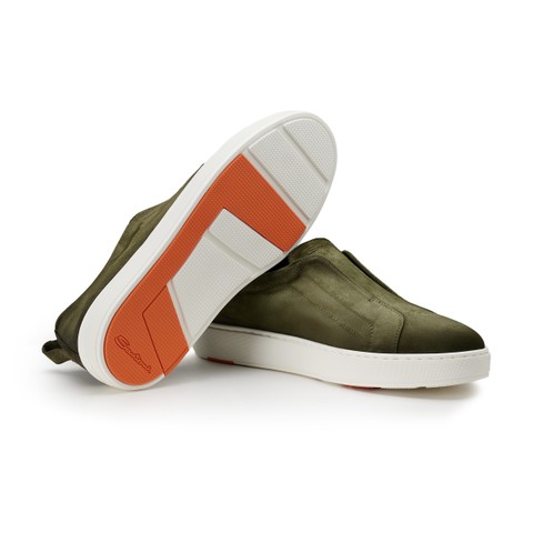 Men's green suede slip-on sneaker - Santoni - 3