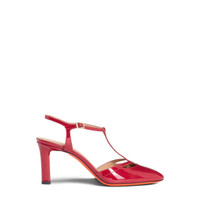 Women's red patent leather high-heel T-bar pump - Santoni - 1