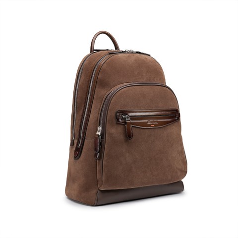 Brown suede and leather backpack - Santoni - 3