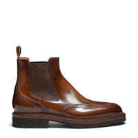 Men&rsquo;s brown leather Chelsea brogue boot - Santoni - 1