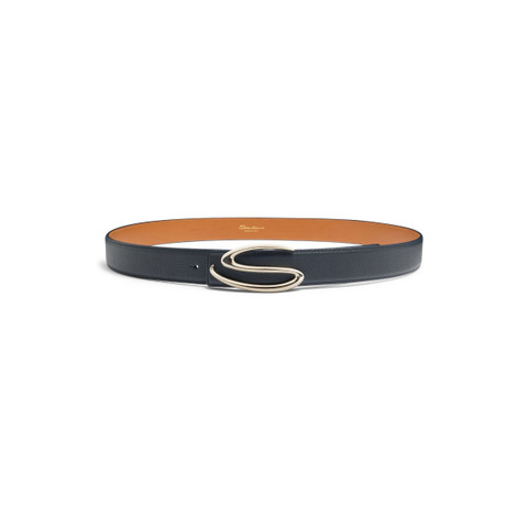 Blue tumbled leather belt strap - Santoni - 4