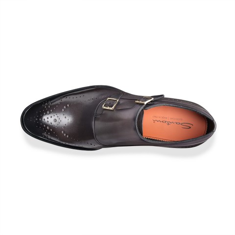 Men's grey leather double-monk brogue shoe - Santoni - 4