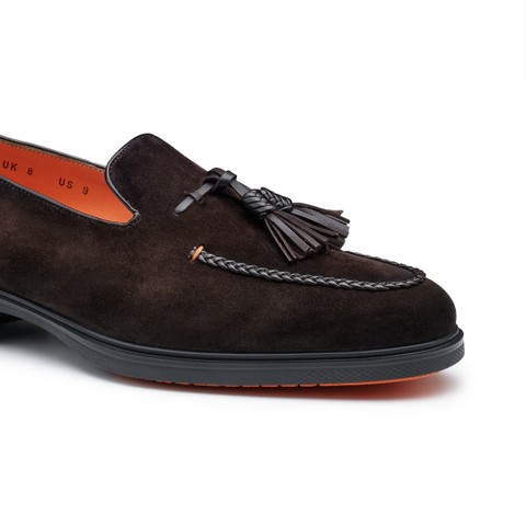 Men's dark brown suede Easy tassel loafer - Santoni - 5