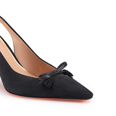 Women's black suede high-heel slingback - Santoni - 5