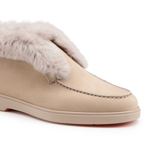 Women's dove grey suede desert boot with fur - Santoni - 5