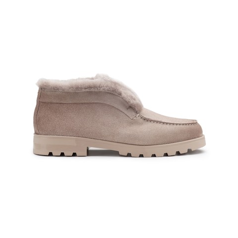 Women's dove grey suede desert boot with fur - Santoni - 1