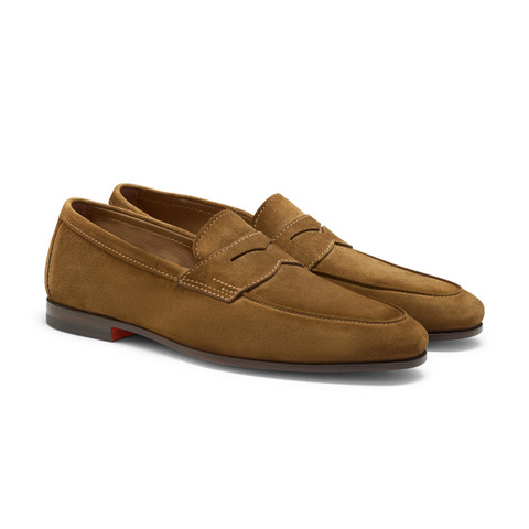 Men's light brown suede Carlo penny loafer - Santoni - 3
