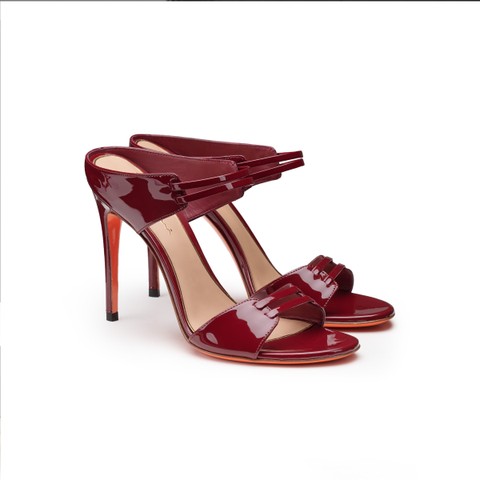 Women's red patent leather high-heel sandal - Santoni - 3