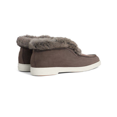 Women&rsquo;s dark brown nubuck desert boot with fur - Santoni - 3