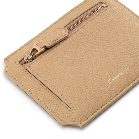 Beige tumbled leather document holder - Santoni - 4