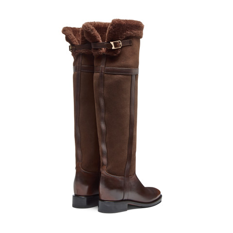 Women's dark brown leather and shearling boot - Santoni - 5