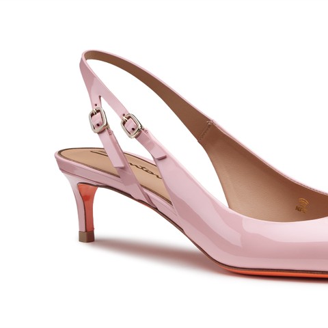 Escarpin &agrave; bride arri&egrave;re et talon bas en cuir verni rose pour femme - Santoni - 5