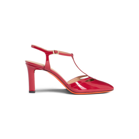 Women's red patent leather high-heel T-bar pump - Santoni - 1