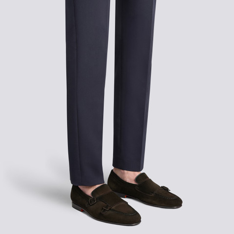 Dunkelbraune Loafer für Herren aus Wildleder mit Doppelschnalle - Santoni - 2