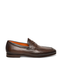Men&rsquo;s polished brown leather penny loafer - Santoni - 1
