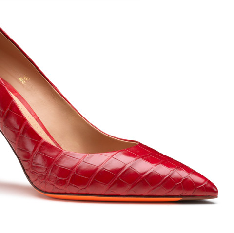 Women's red crocodile leather high-heel pump - Santoni - 5
