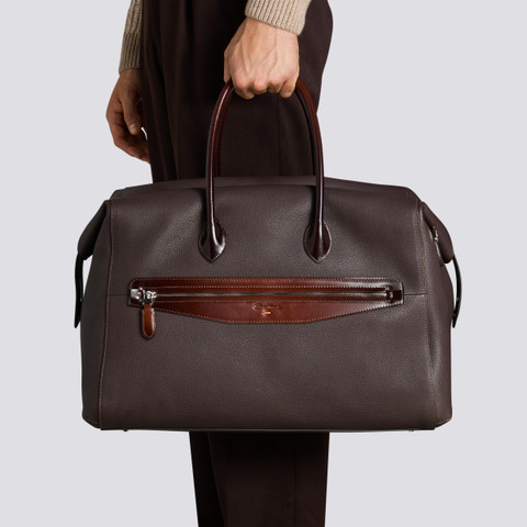 Bolsa de viaje de piel abatanada marrón oscuro - Santoni - 2